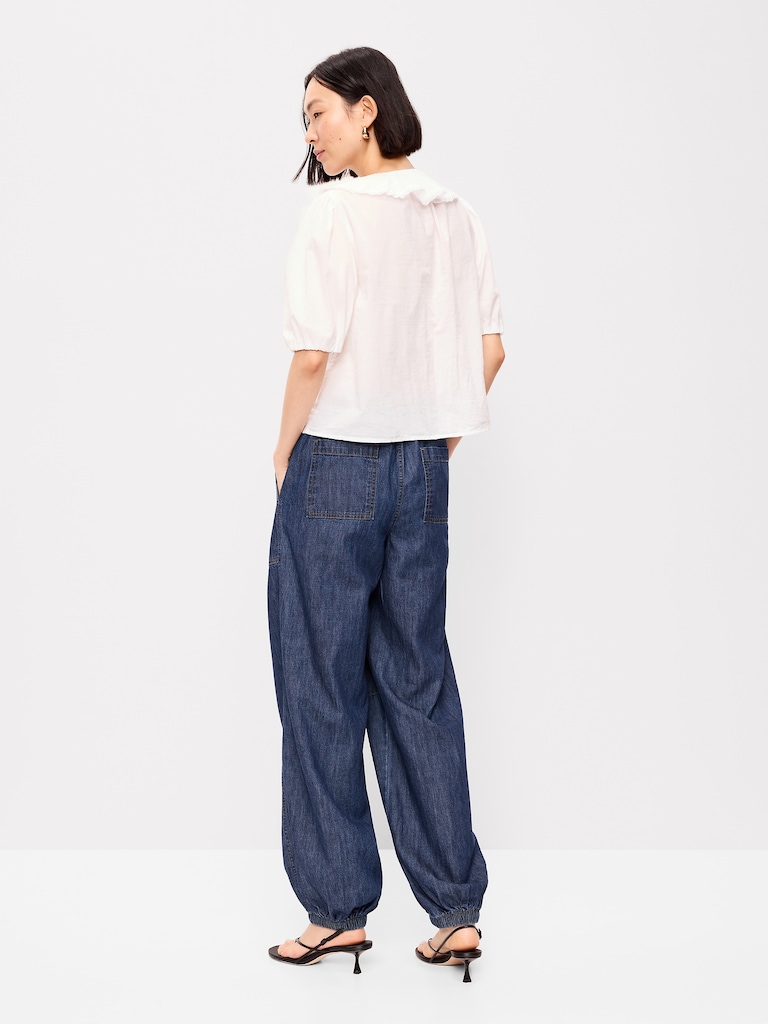 Mid-Rise Pull-On Utility Harem Jeans