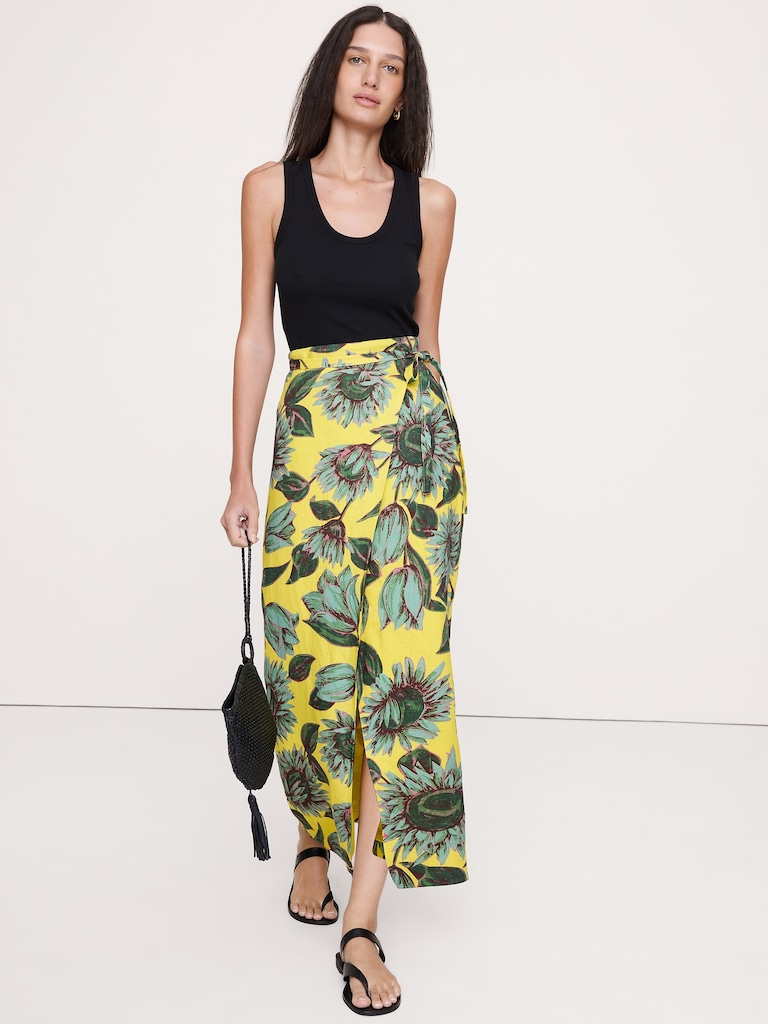 Linen Wrap Maxi Skirt