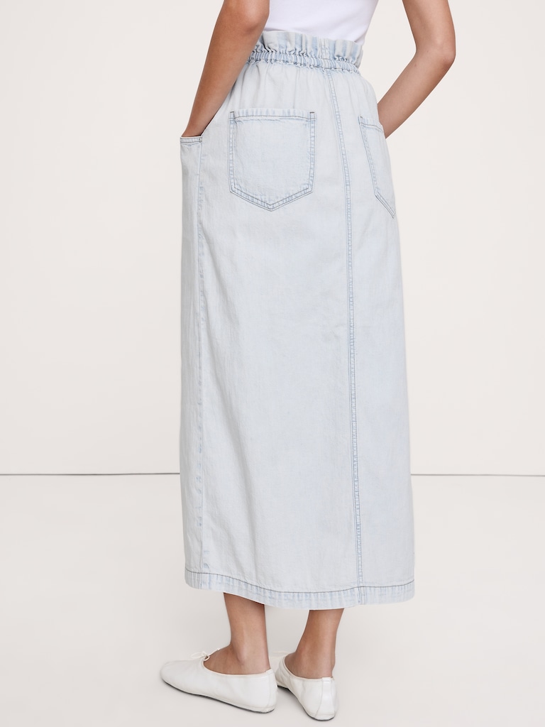 Denim Paperbag Midi Skirt