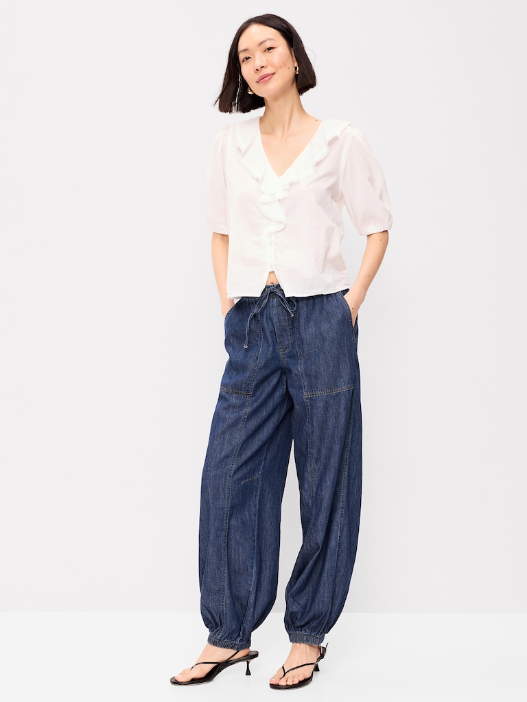 Mid-Rise Pull-On Utility Harem Jeans
