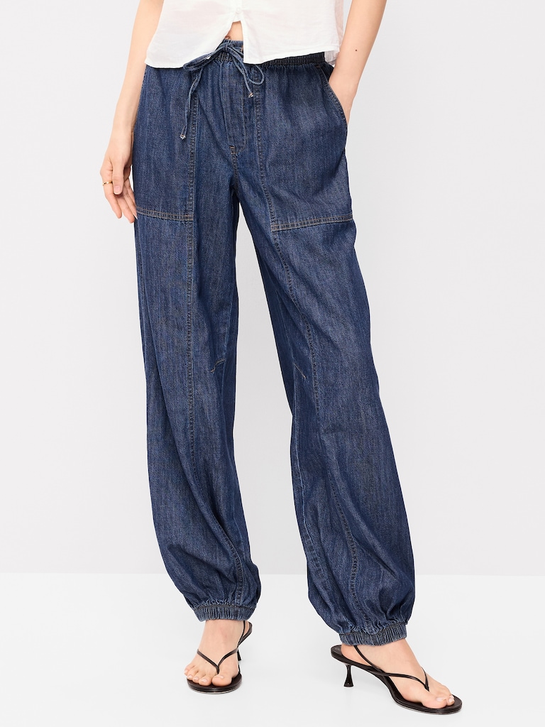 Mid-Rise Pull-On Utility Harem Jeans
