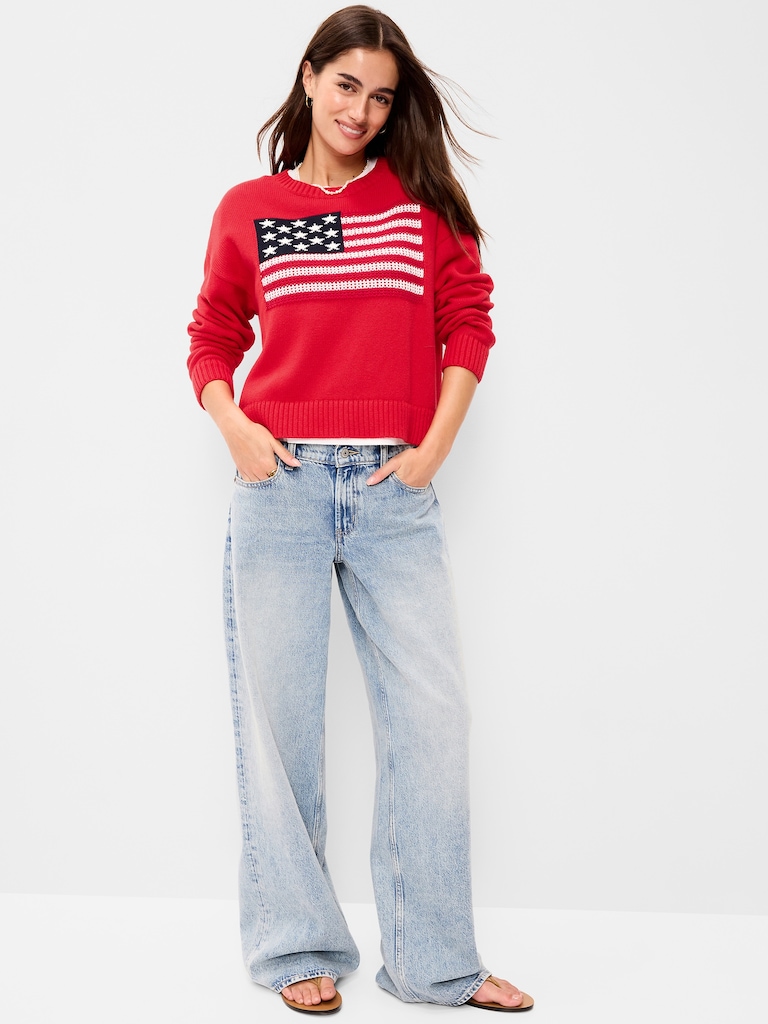 Seaside Cotton Long-Sleeve Flag Sweater