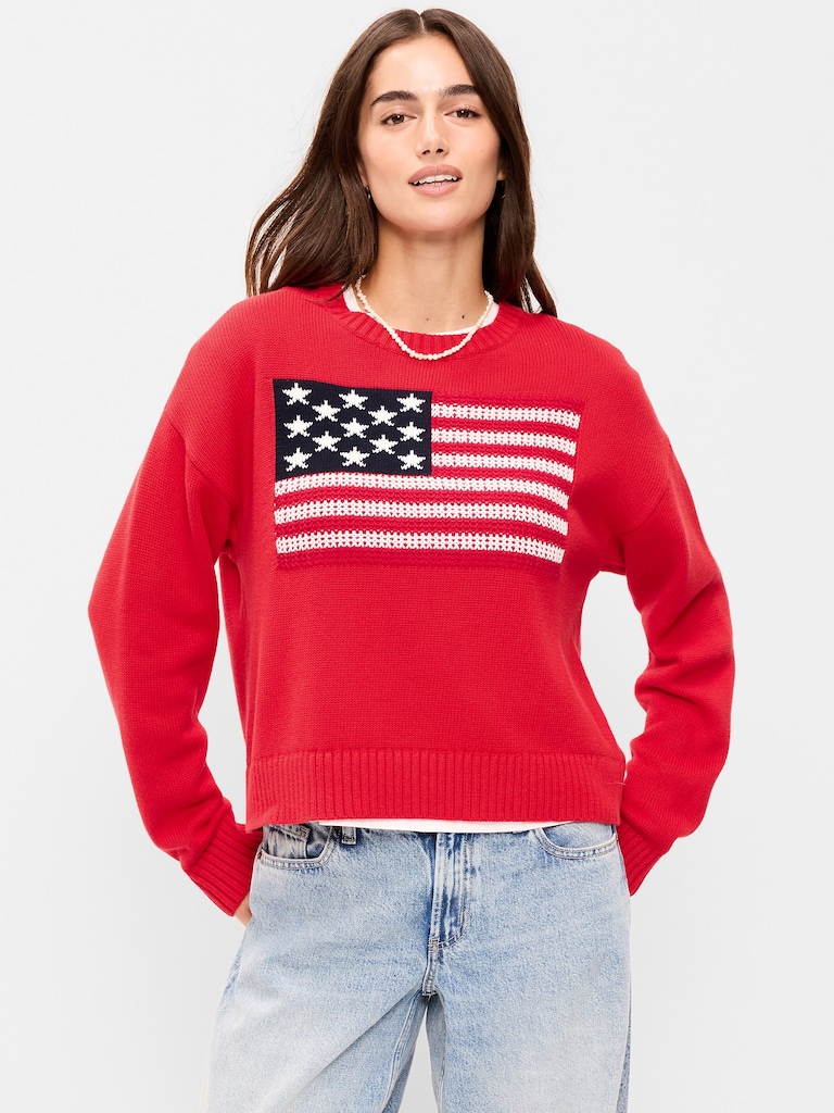 Seaside Cotton Long-Sleeve Flag Sweater