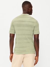Short-Sleeve Open-Knit Sweater Shirt