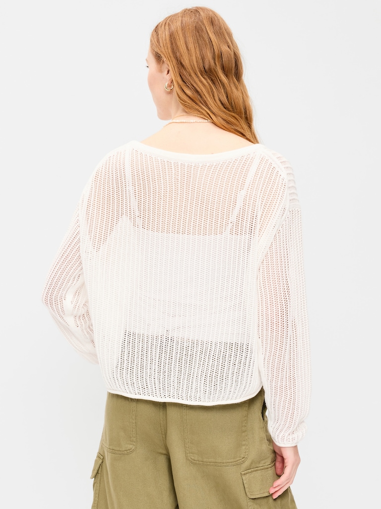 Open-Stitch Cropped Sweater