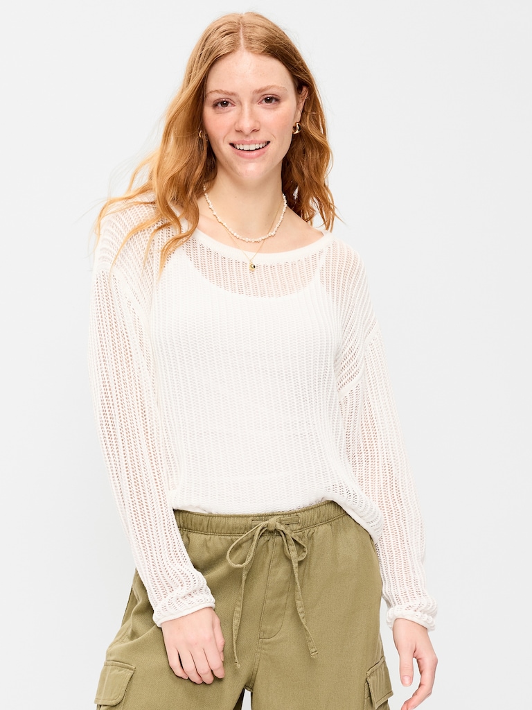 Open-Stitch Cropped Sweater