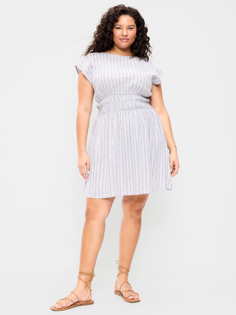 Smocked-Bodice Fit & Flare Mini Dress