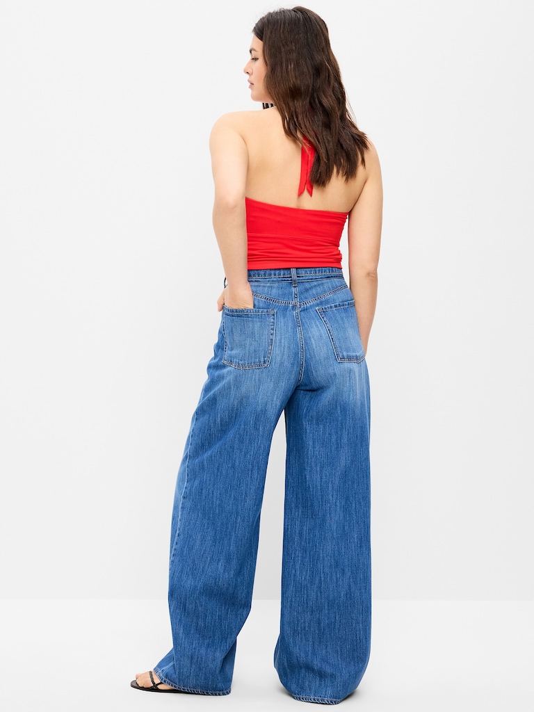 High-Waisted Baggy Wide-Leg Drawstring Jeans