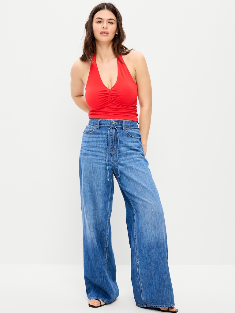 High-Waisted Baggy Wide-Leg Drawstring Jeans