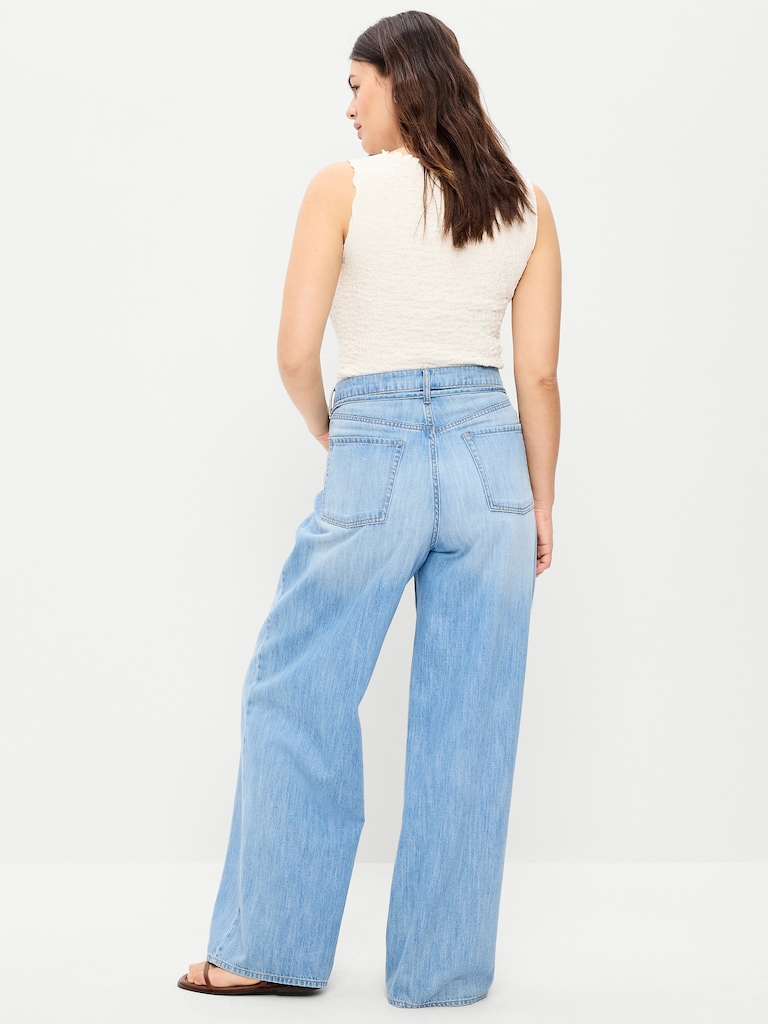 High-Waisted Baggy Wide-Leg Drawstring Jeans
