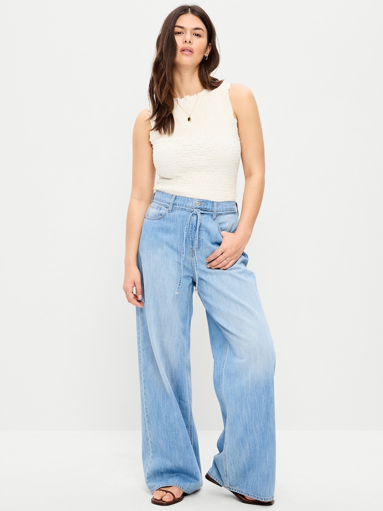 High-Waisted Baggy Wide-Leg Drawstring Jeans