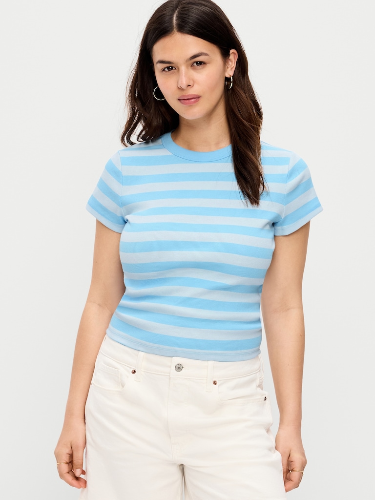 T-shirt moulant côtelé ras du cou