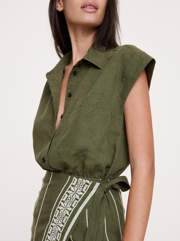 Embroidered Tencel™-Linen Wrap Dress