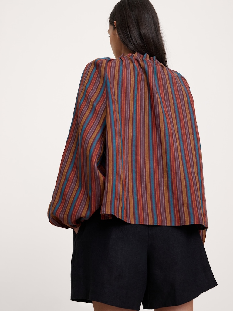 Linen Ruffle-Neck Top