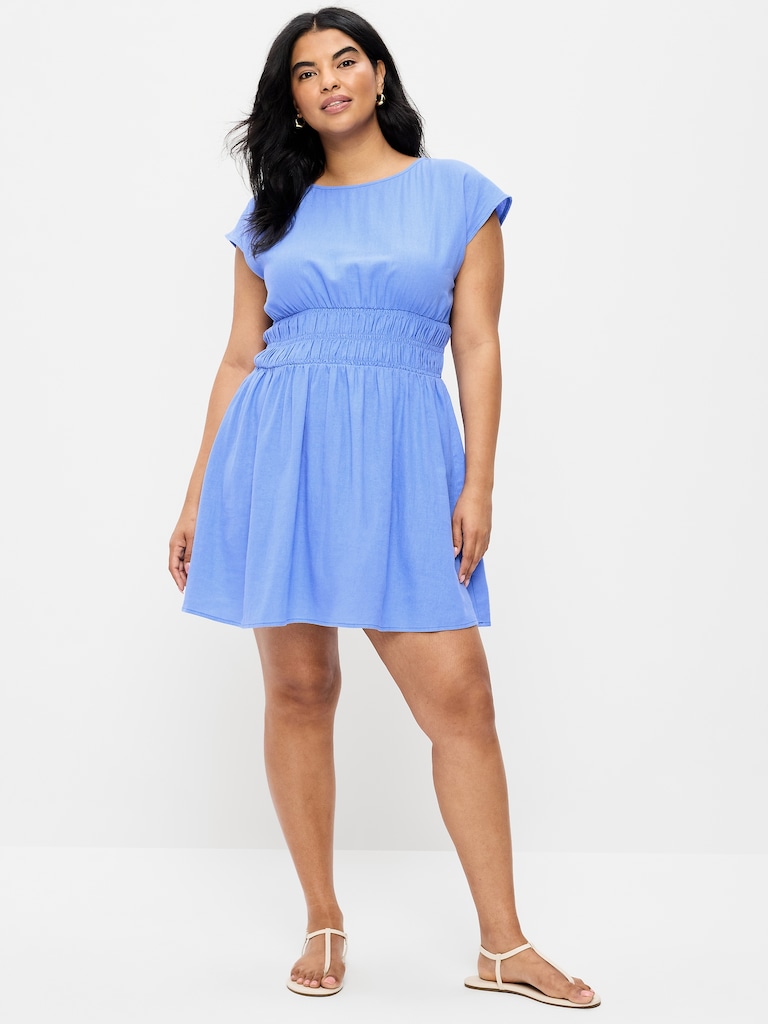 Smocked-Bodice Fit & Flare Mini Dress