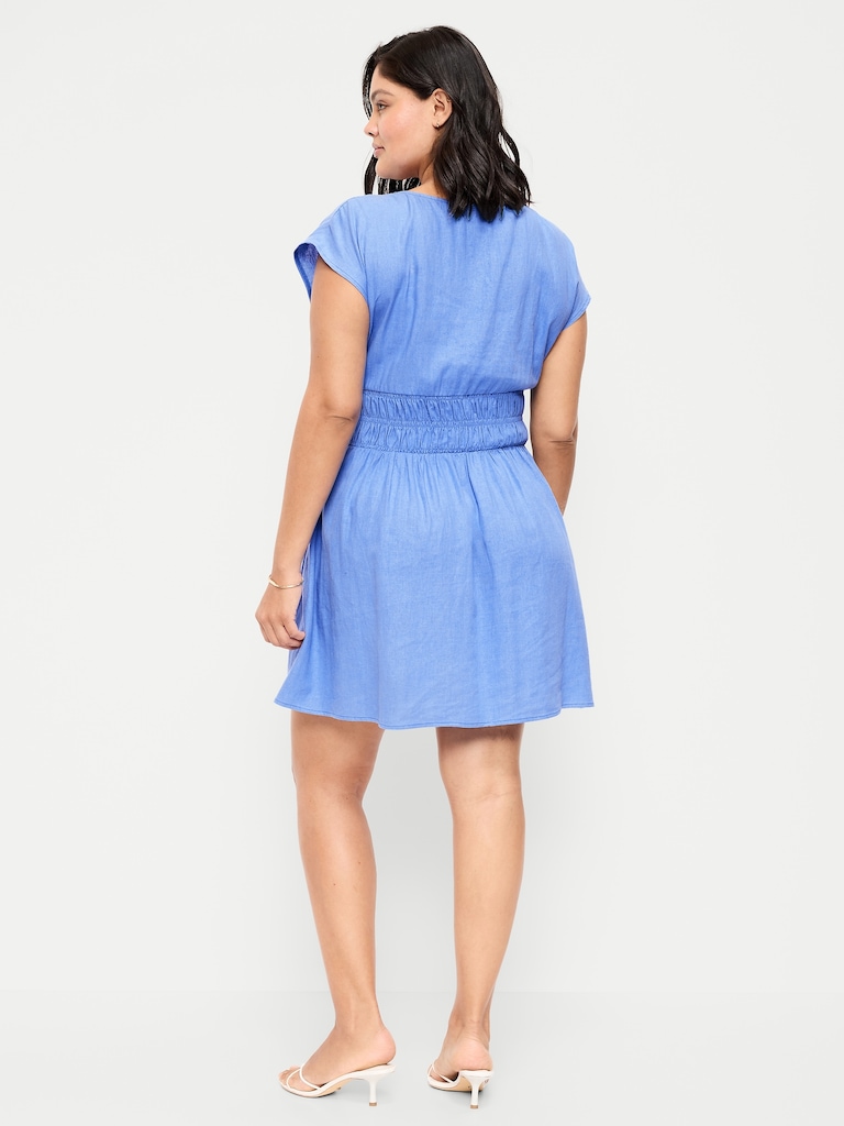 Smocked-Bodice Fit & Flare Mini Dress