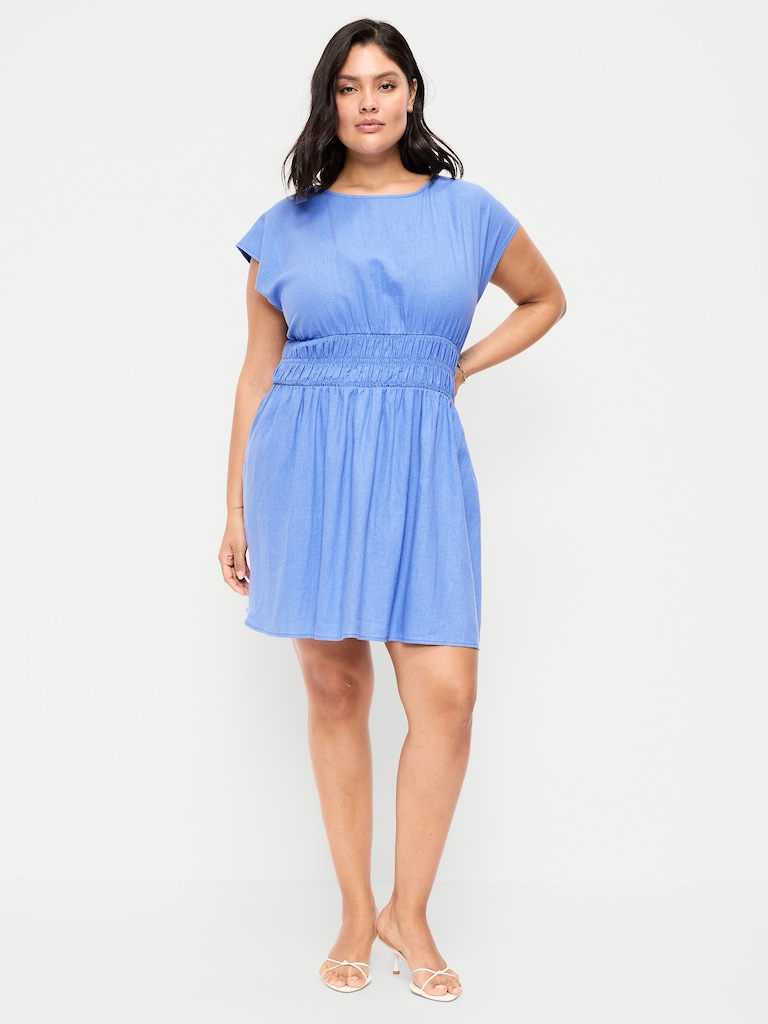 Smocked-Bodice Fit & Flare Mini Dress