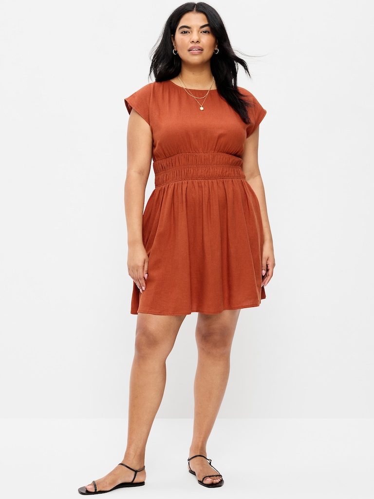 Smocked-Bodice Fit & Flare Mini Dress