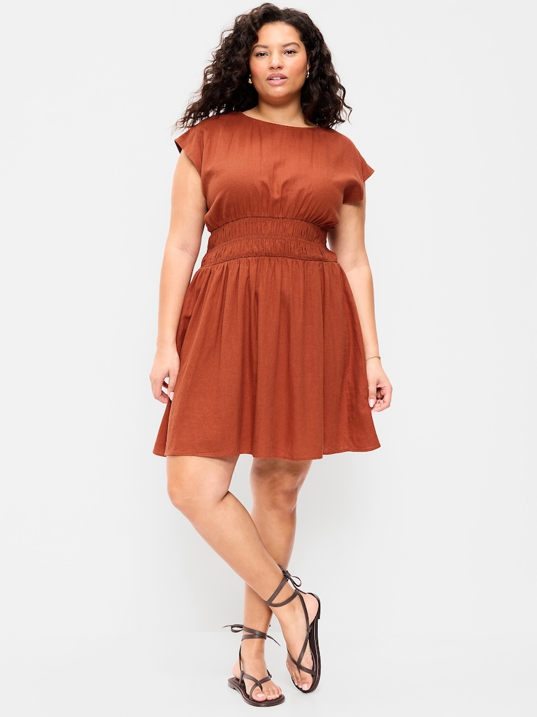 Smocked-Bodice Fit & Flare Mini Dress