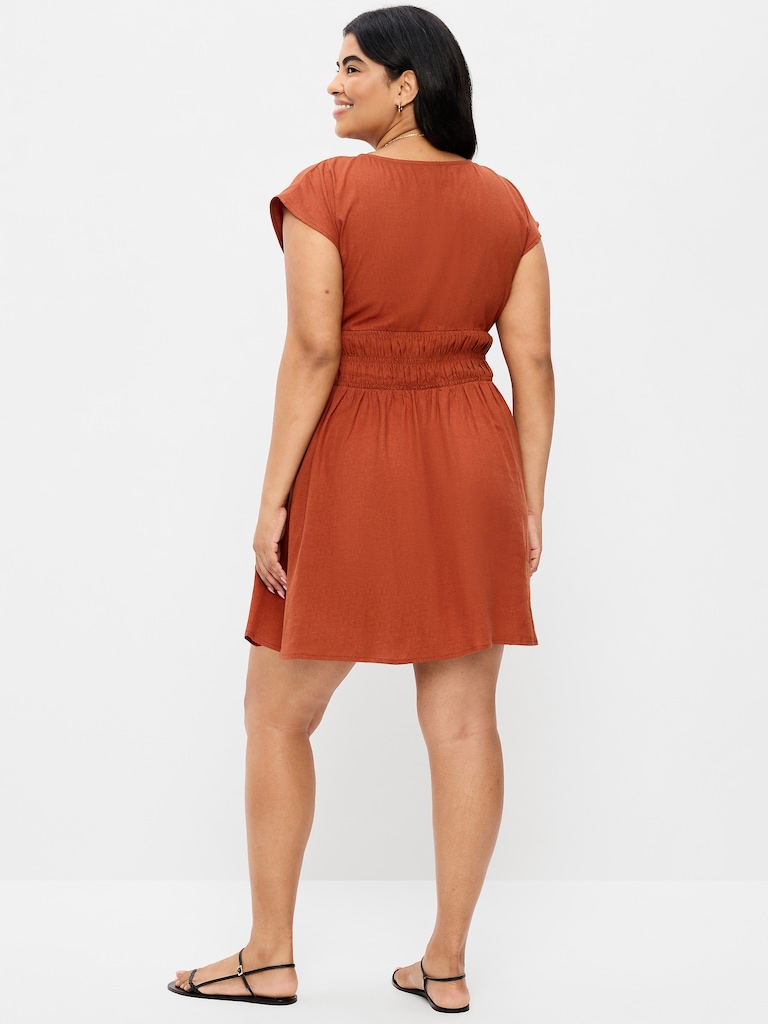 Smocked-Bodice Fit & Flare Mini Dress