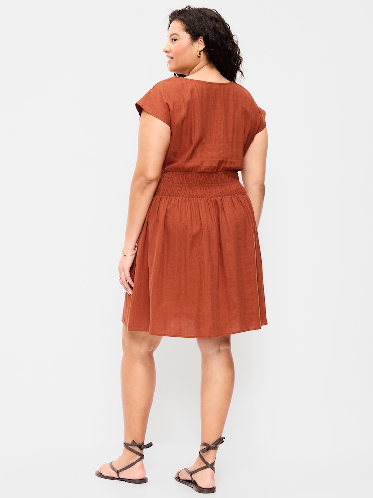 Smocked-Bodice Fit & Flare Mini Dress