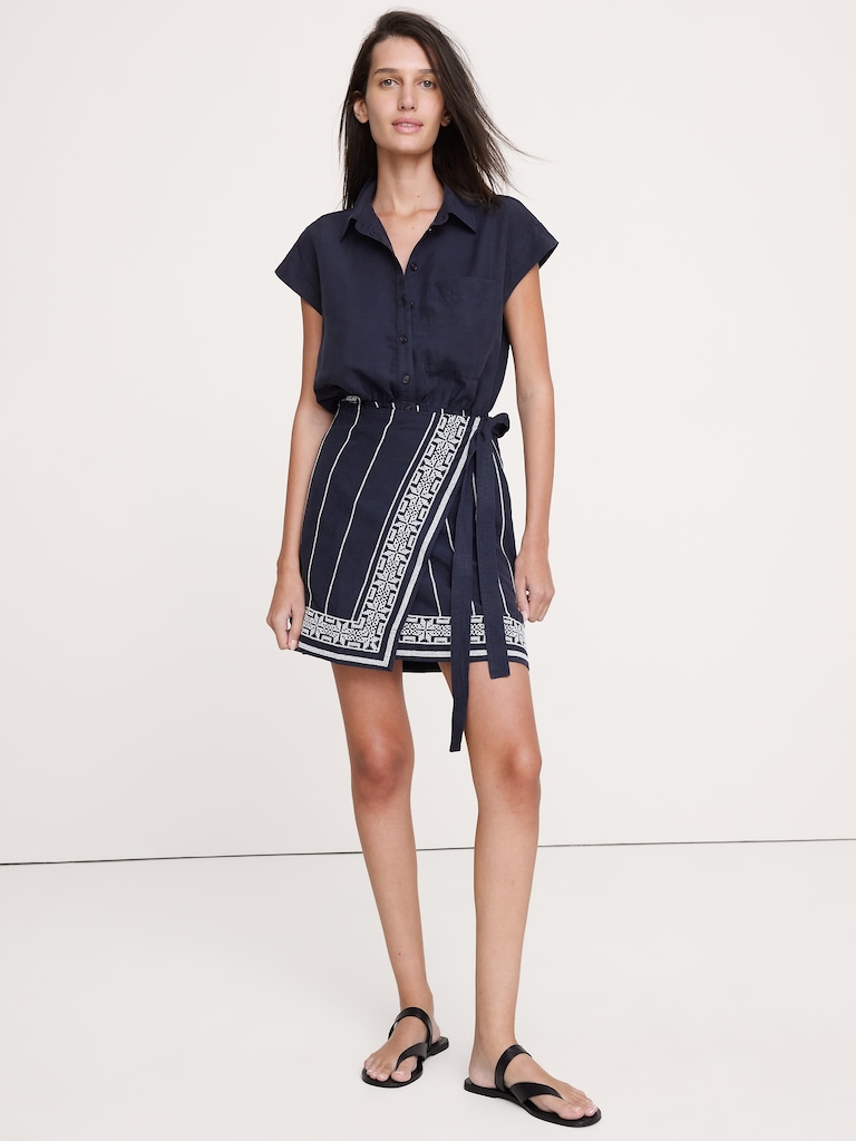 Embroidered Tencel™-Linen Wrap Dress