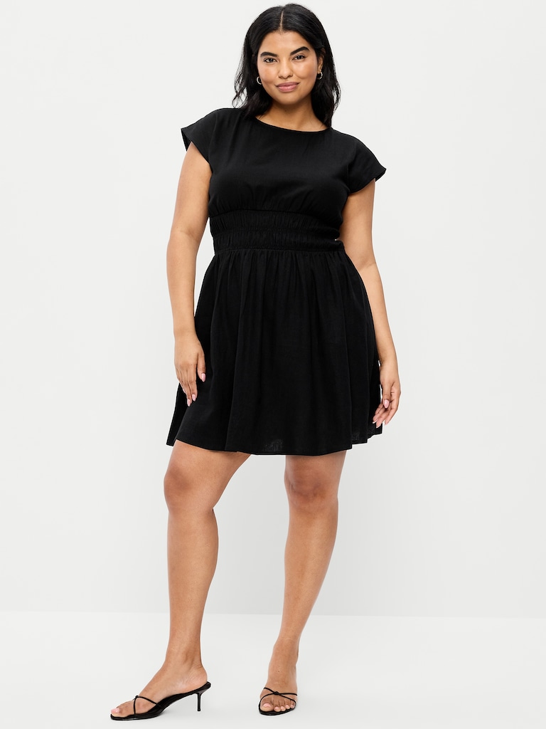 Smocked-Bodice Fit & Flare Mini Dress