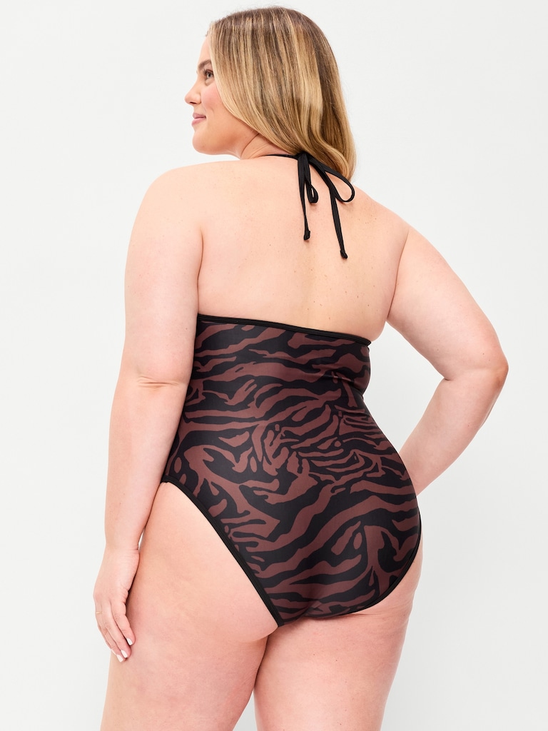 Pique V-Neck Halter Swimsuit