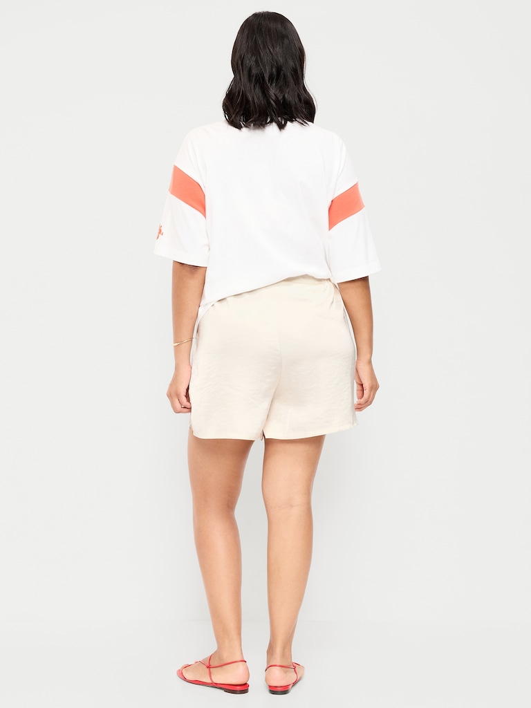 High-Waisted Lace-Trim Satin Shorts