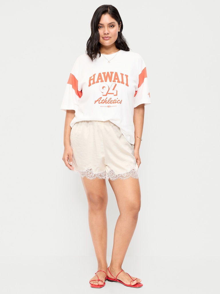 High-Waisted Lace-Trim Satin Shorts