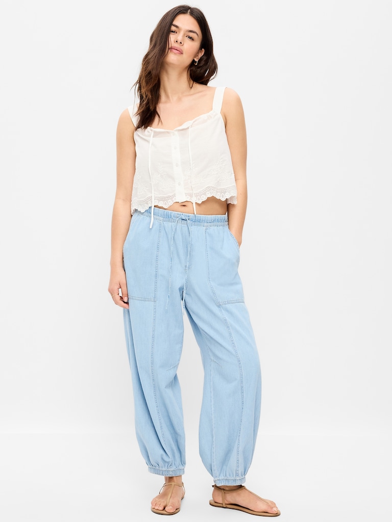 Mid-Rise Pull-On Utility Harem Jeans