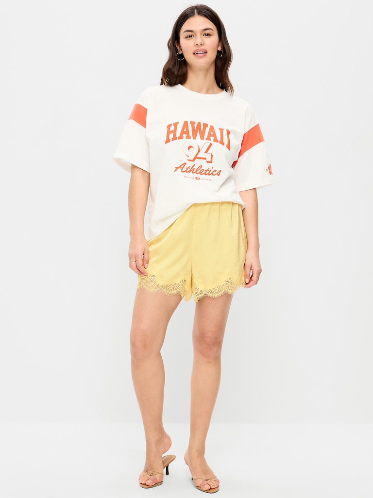 High-Waisted Lace-Trim Satin Shorts