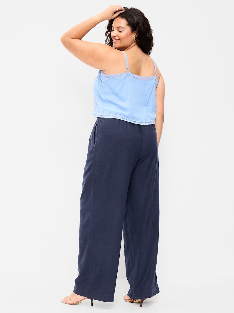 High-Waisted Linen-Blend Super Wide-Leg Pants