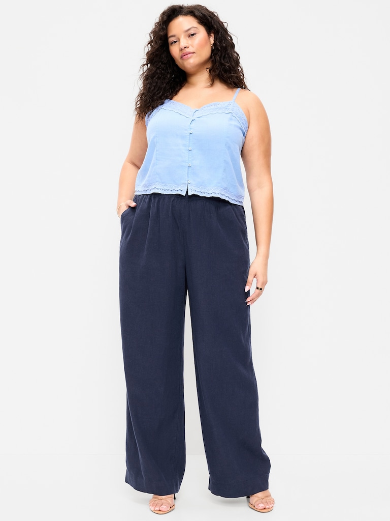 High-Waisted Linen-Blend Super Wide-Leg Pants
