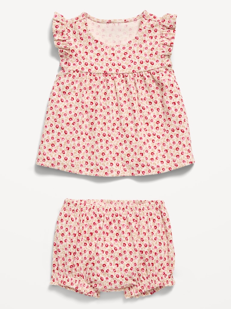 Ribbed Flutter-Sleeve Top and Shorts Set for Baby
