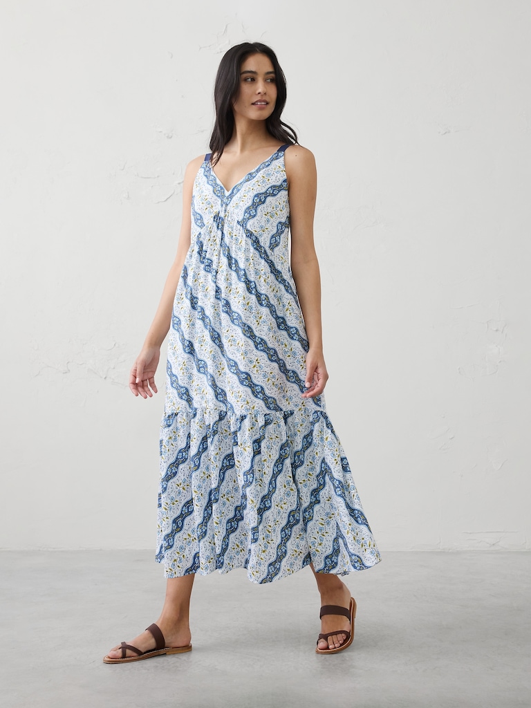 Silky Slub Empire-Tiered Midi Dress