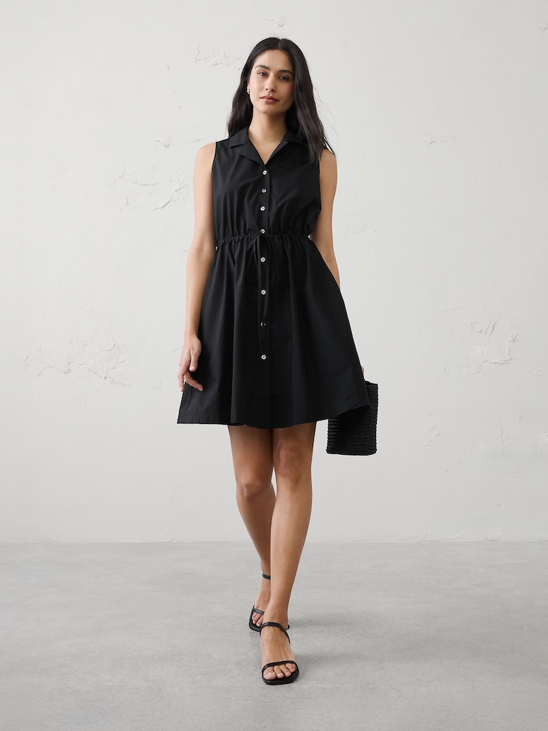 Cinched Poplin Above-Knee Shirtdress