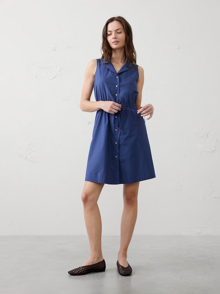 Cinched Poplin Above-Knee Shirtdress