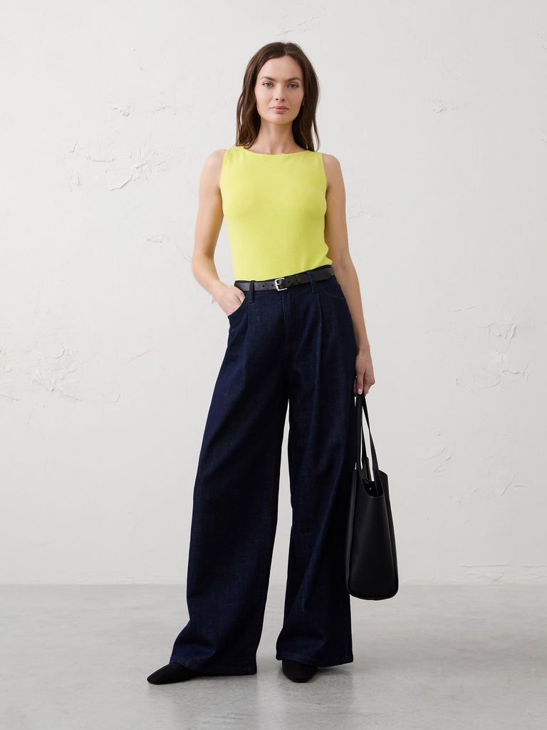 Textured Boatneck Sweater Tank