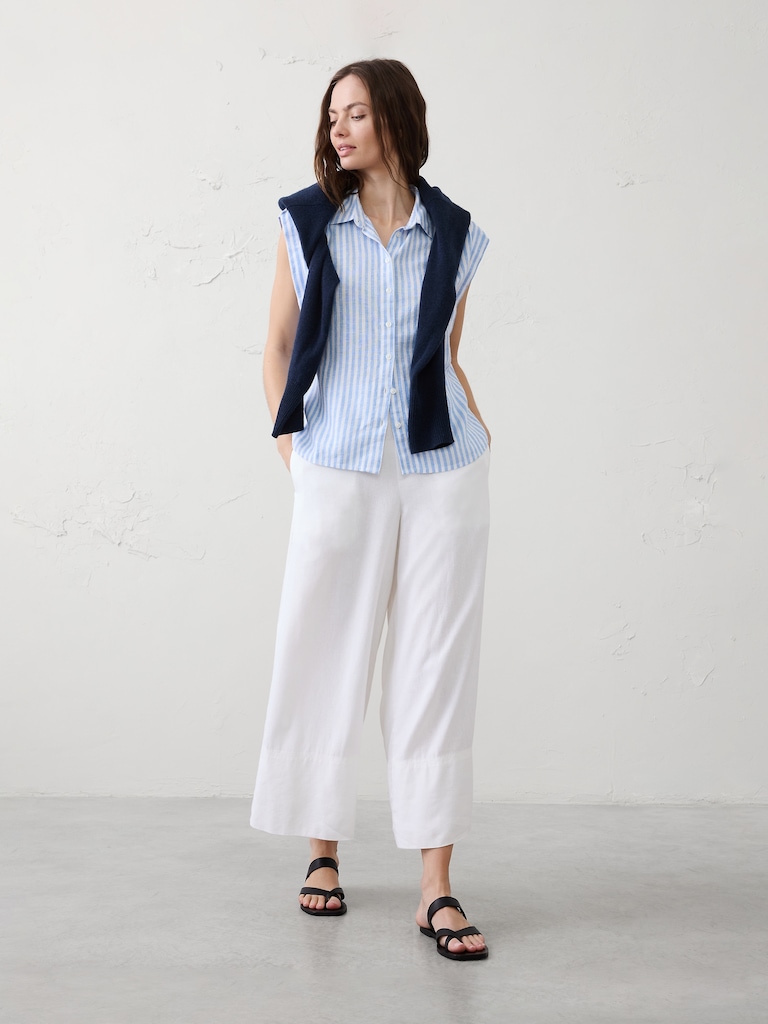 Linen-Blend Pleated Shirt