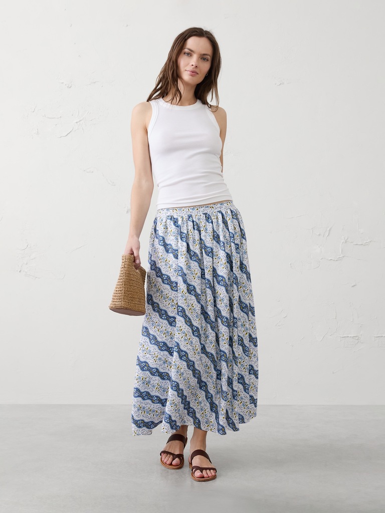 Silky Slub Midi Skirt