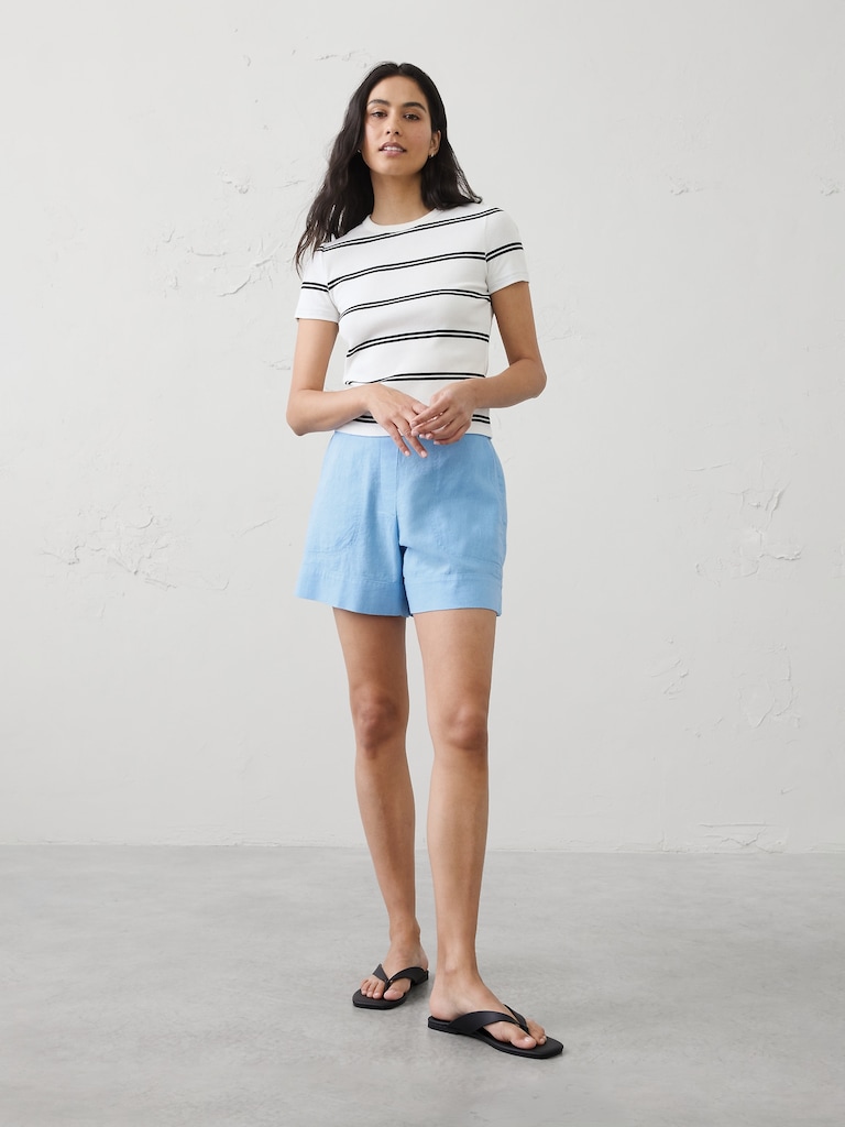 High-Rise Linen-Blend Pull-On Short