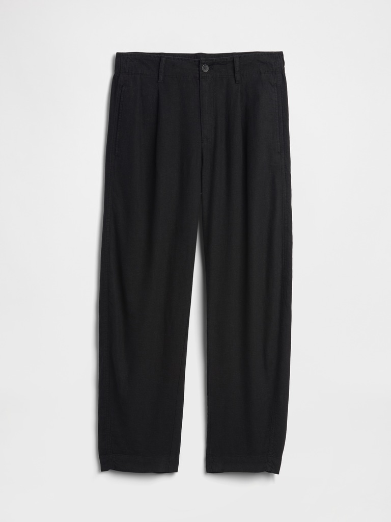 High Rise Linen-Blend Barrel Pants