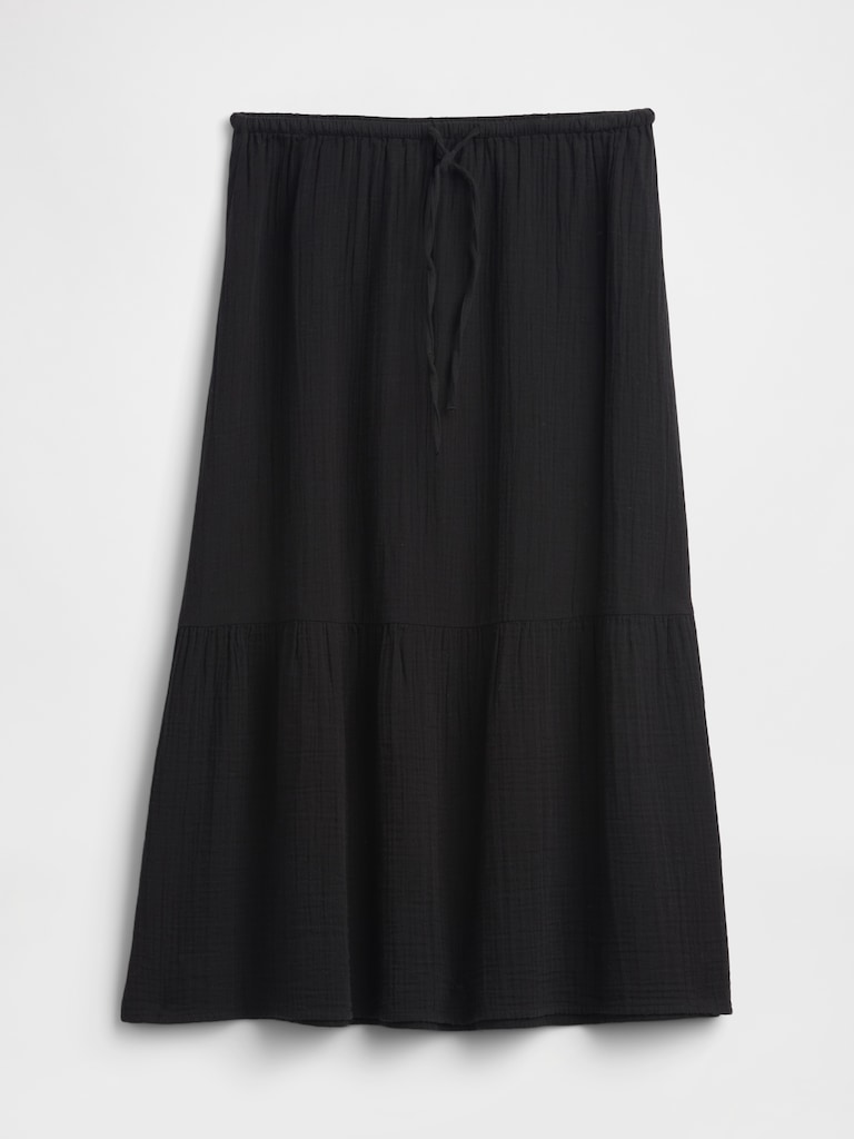 Pull-On Gauze Midi Skirt