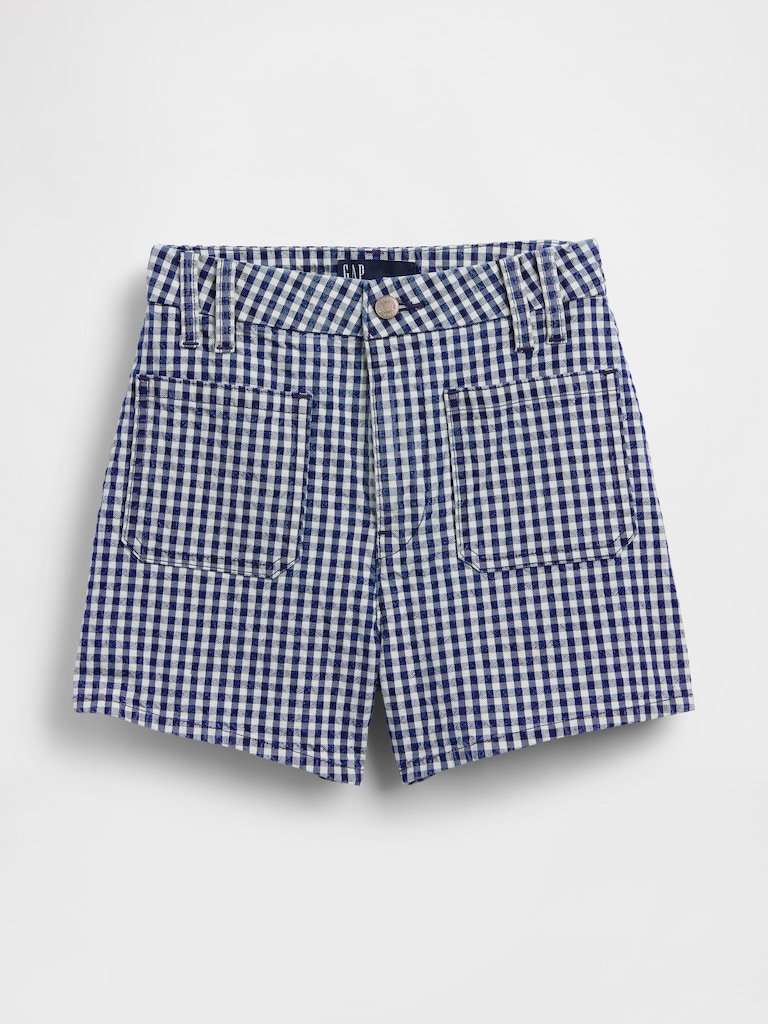 3.5" High Rise Gingham Relaxed Straight Denim Shorts