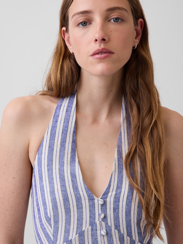 Linen-Blend Halter Maxi Dress