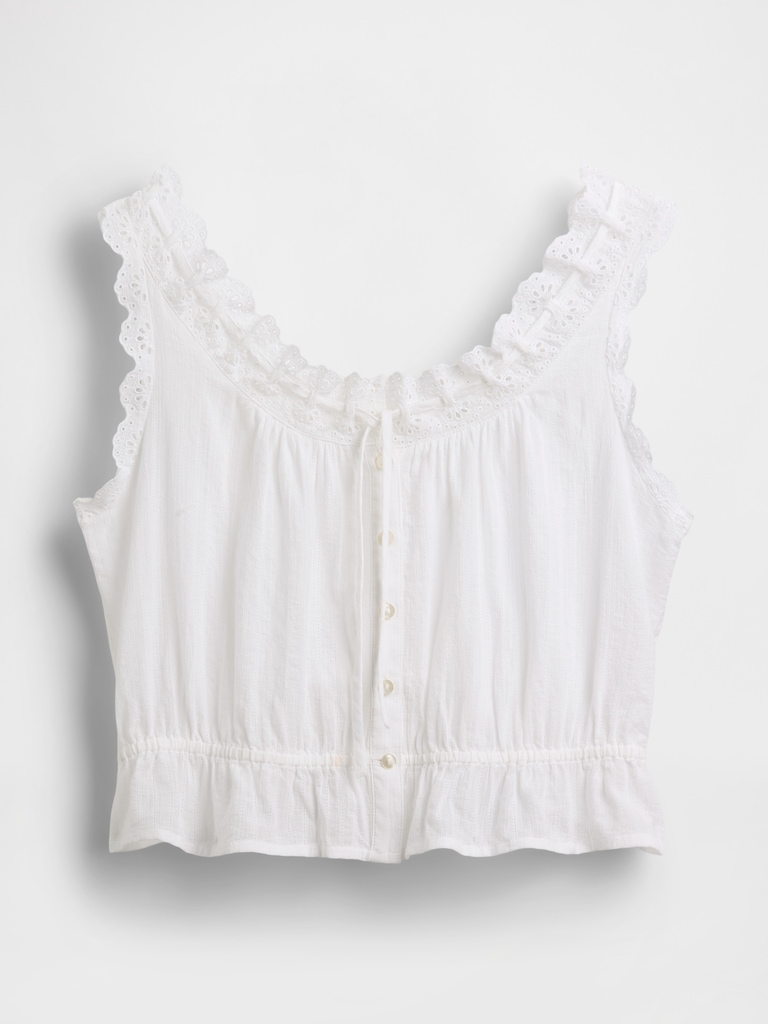 Eyelet Tie-Front Crop Peplum Top
