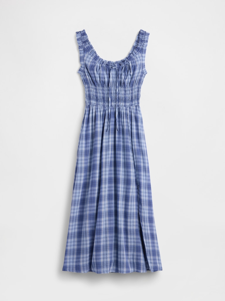Plaid Voile Smocked Waist Maxi Dress