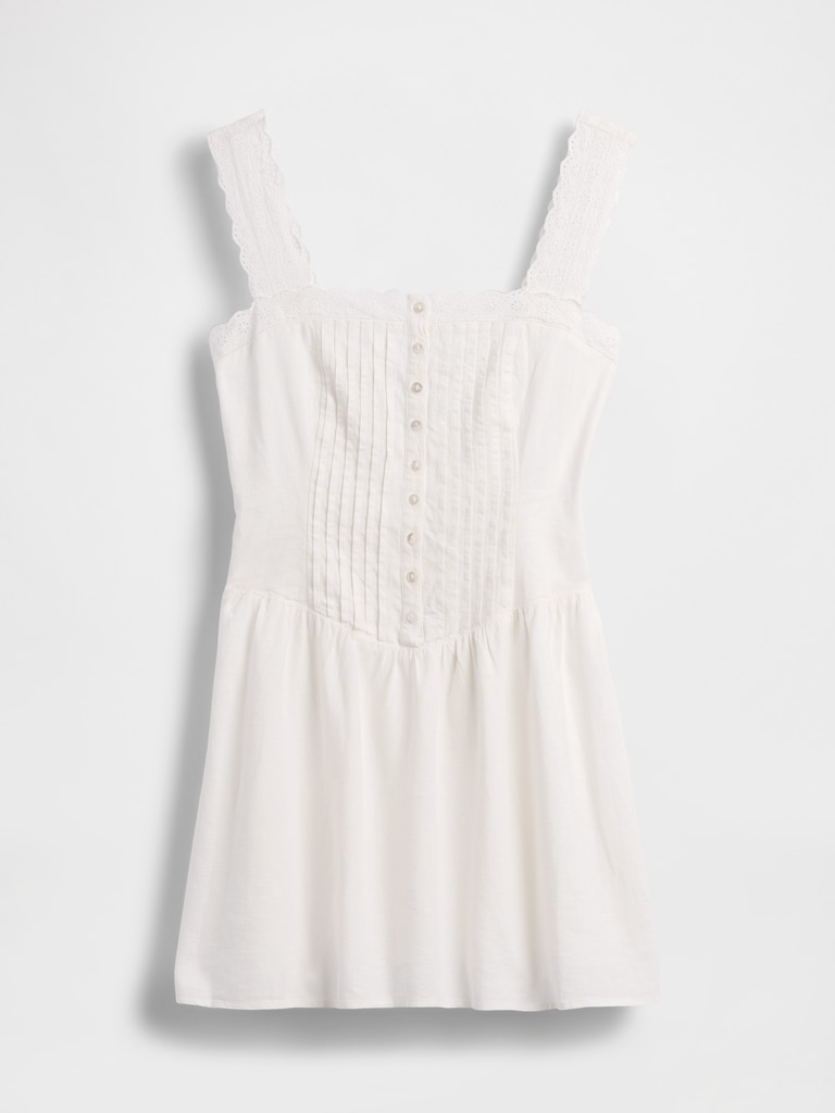 Pintuck Drop-Waist Mini Dress