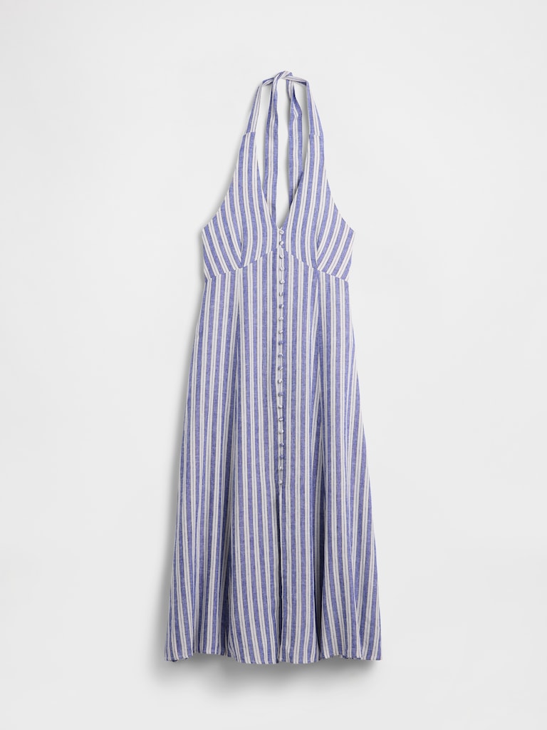 Linen-Blend Halter Maxi Dress